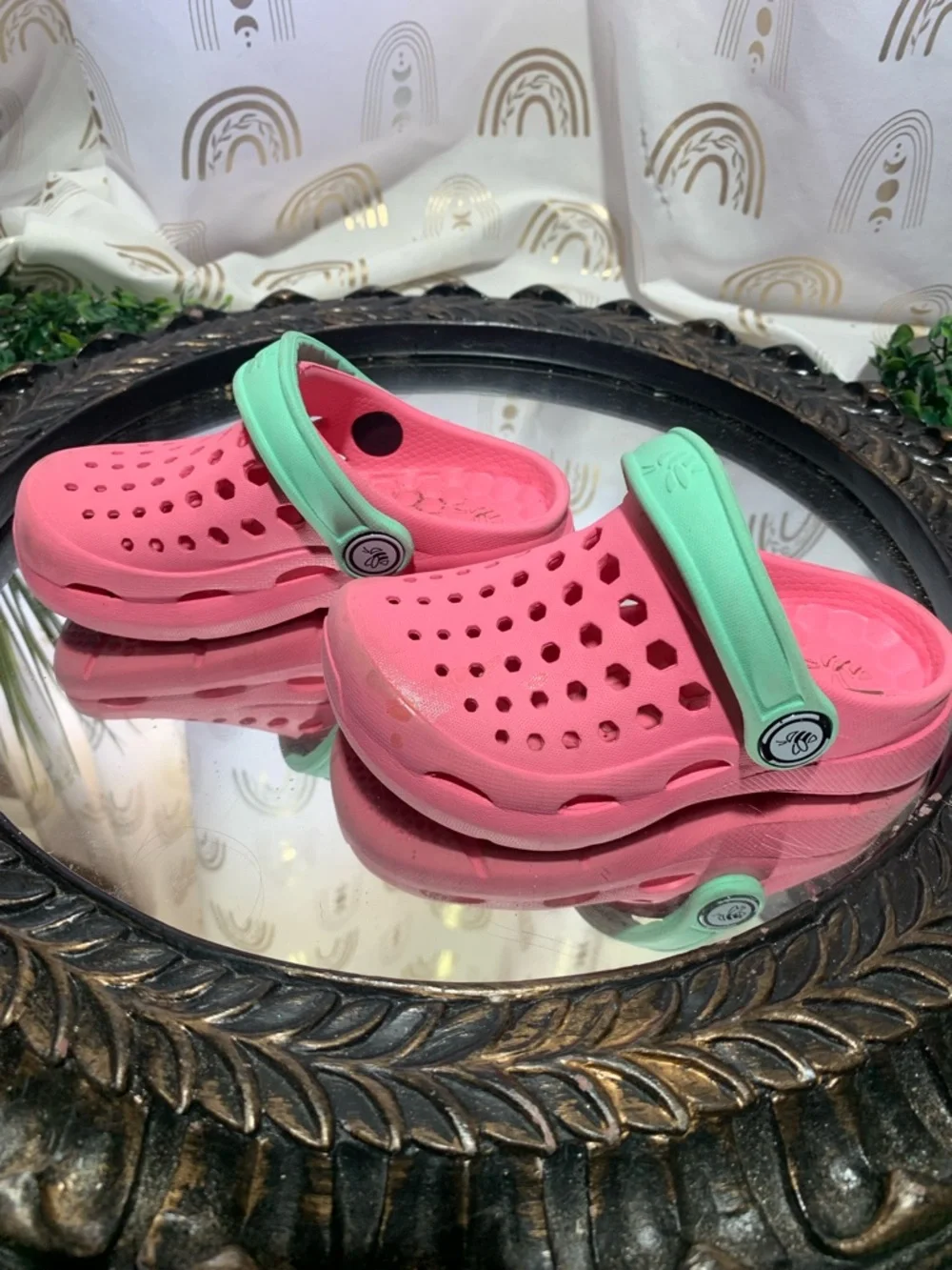 Kids Pink Clog Sandals with Mint Heel Strap